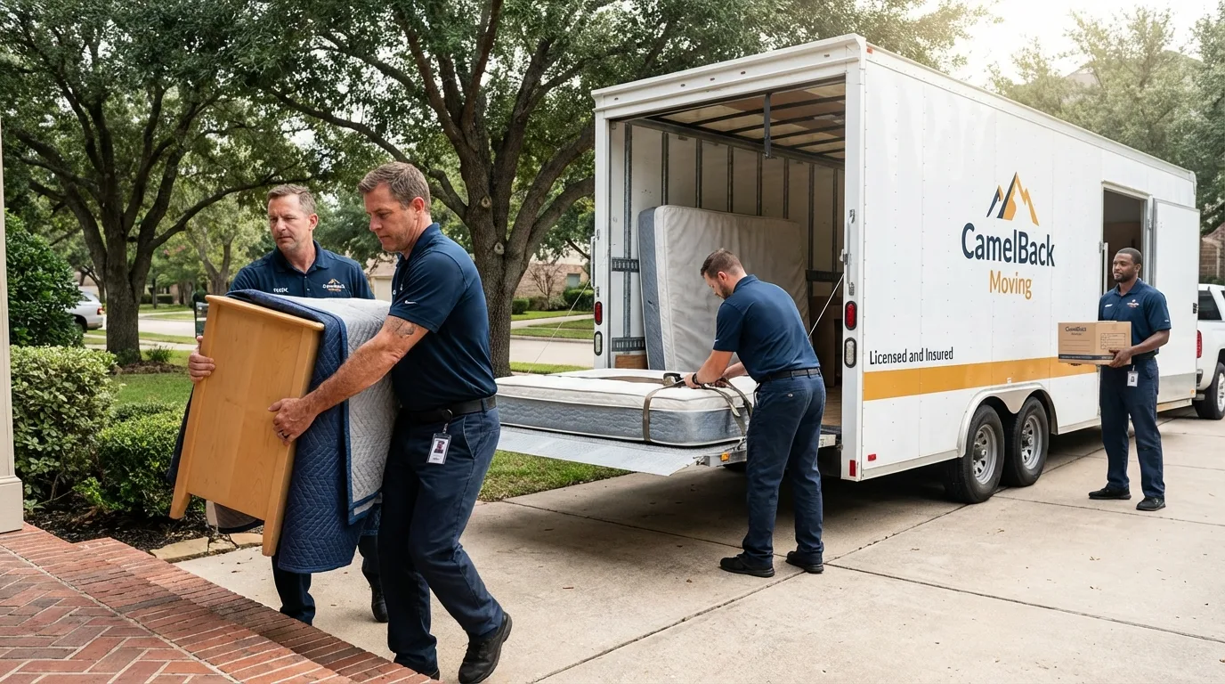 Crew loading residential truck for cross-state move from Auburn Hills, MI