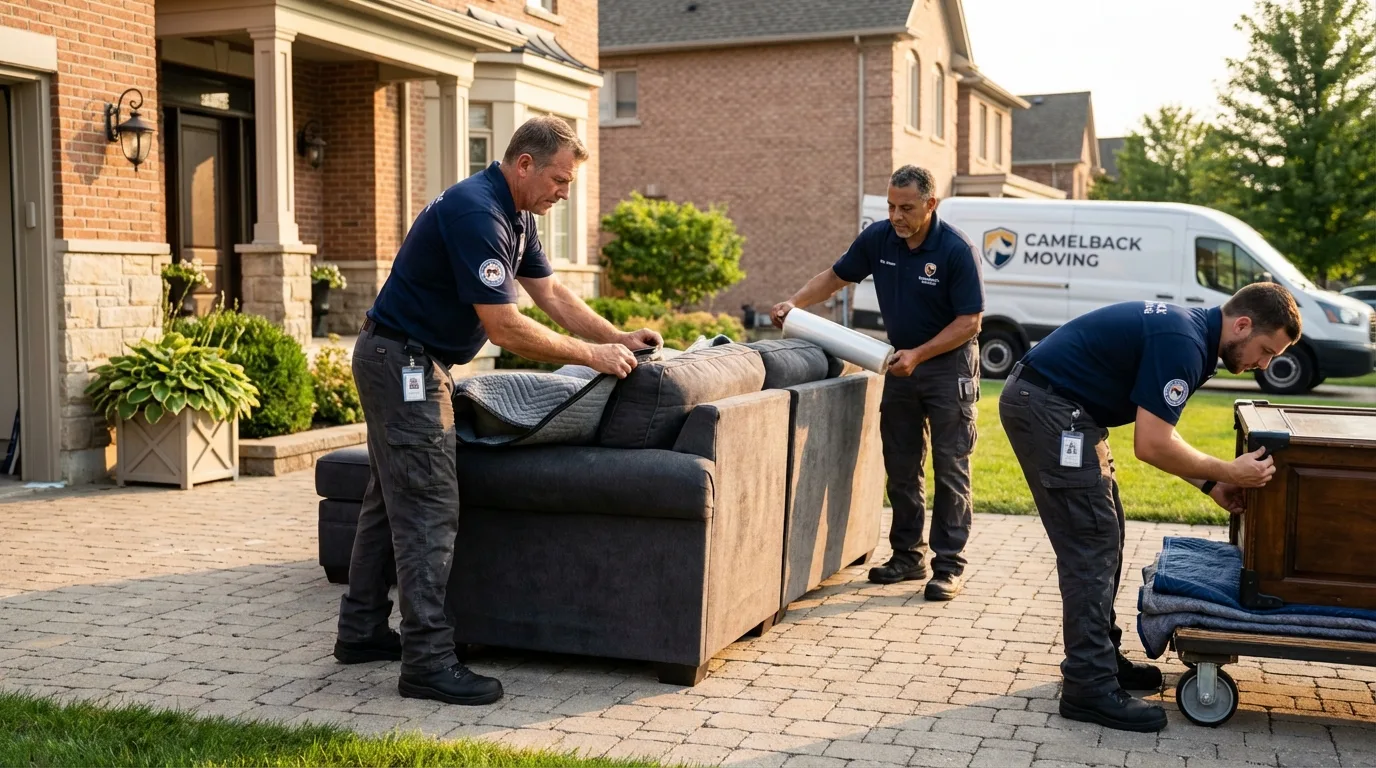 Large estate moving crew wrapping furniture in Auburn Hills, MI