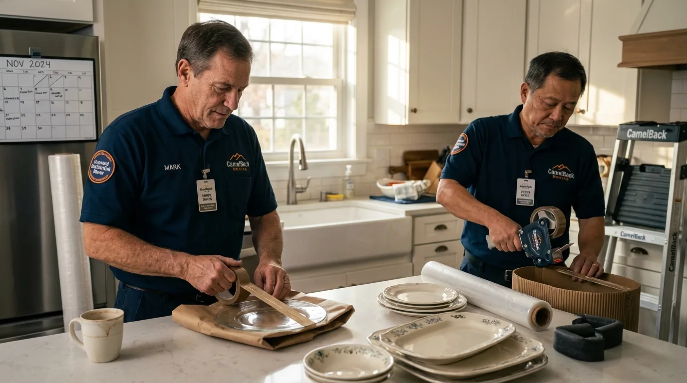 Professional crew packing kitchen dishware in Auburn Hills, MI